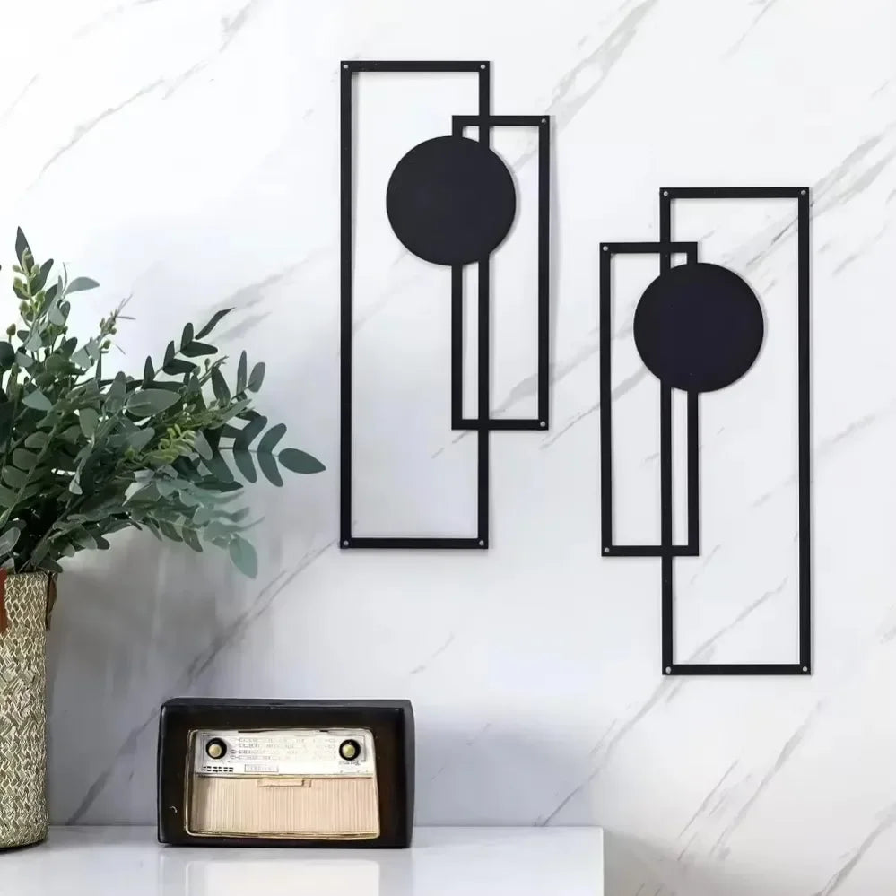 2Pcs Abstract Metal Wall Decor – Minimalist Vertical Geometric Sculptures for Sophisticated Spaces