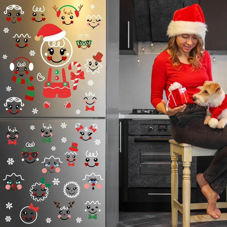 27 Pcs Christmas Stickers Gingerbread Man Face Stickers for Crafts Decoration Candy Bags Water Bottles Cartoon Snowman Face Dec