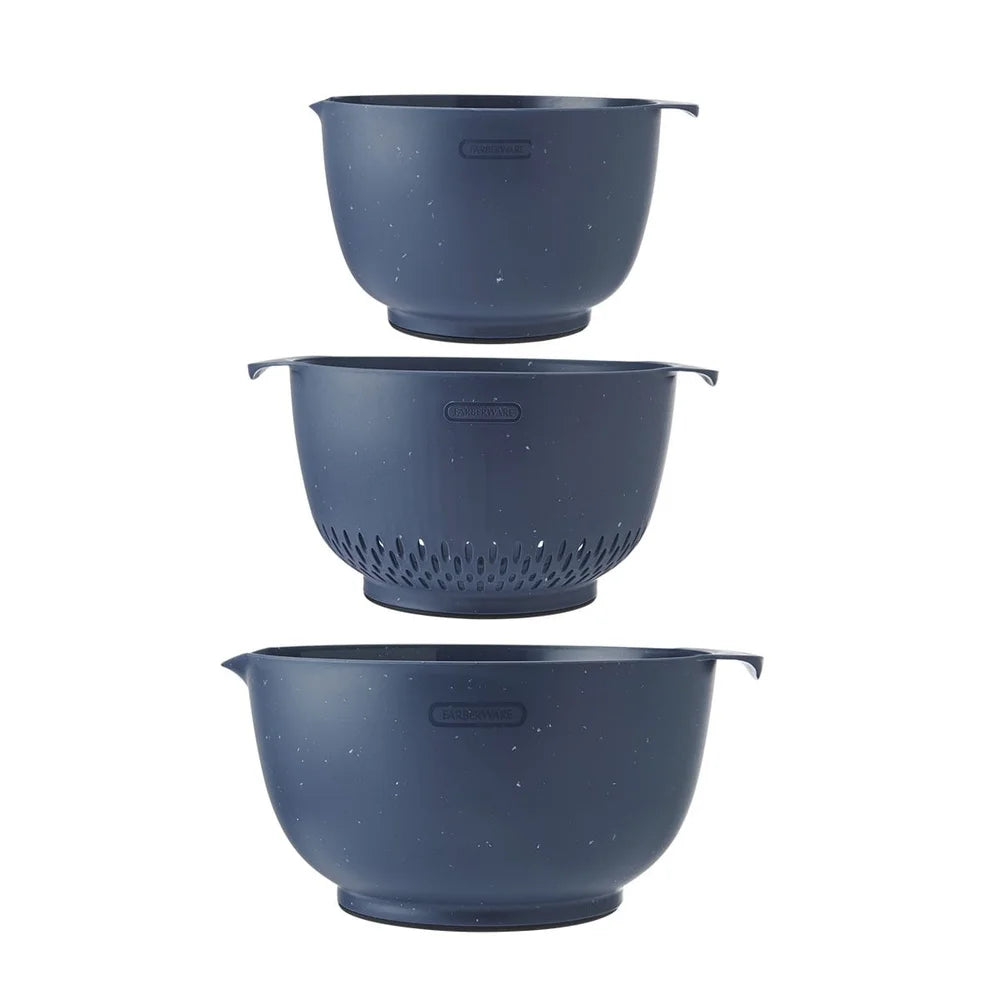 Pro Recycled 3 Piece Bowl Colander Set Non Slip Base Easy Pouring Multi Functional Kitchen Essentials Dishwasher Safe Mixing