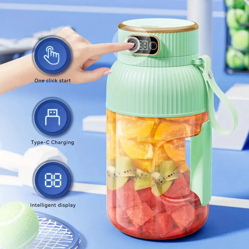 Compact USB-C Rechargeable 40oz Green Juicer Blender with Dual Lids Silicone Straw Quiet Operation and Easy Clean Design