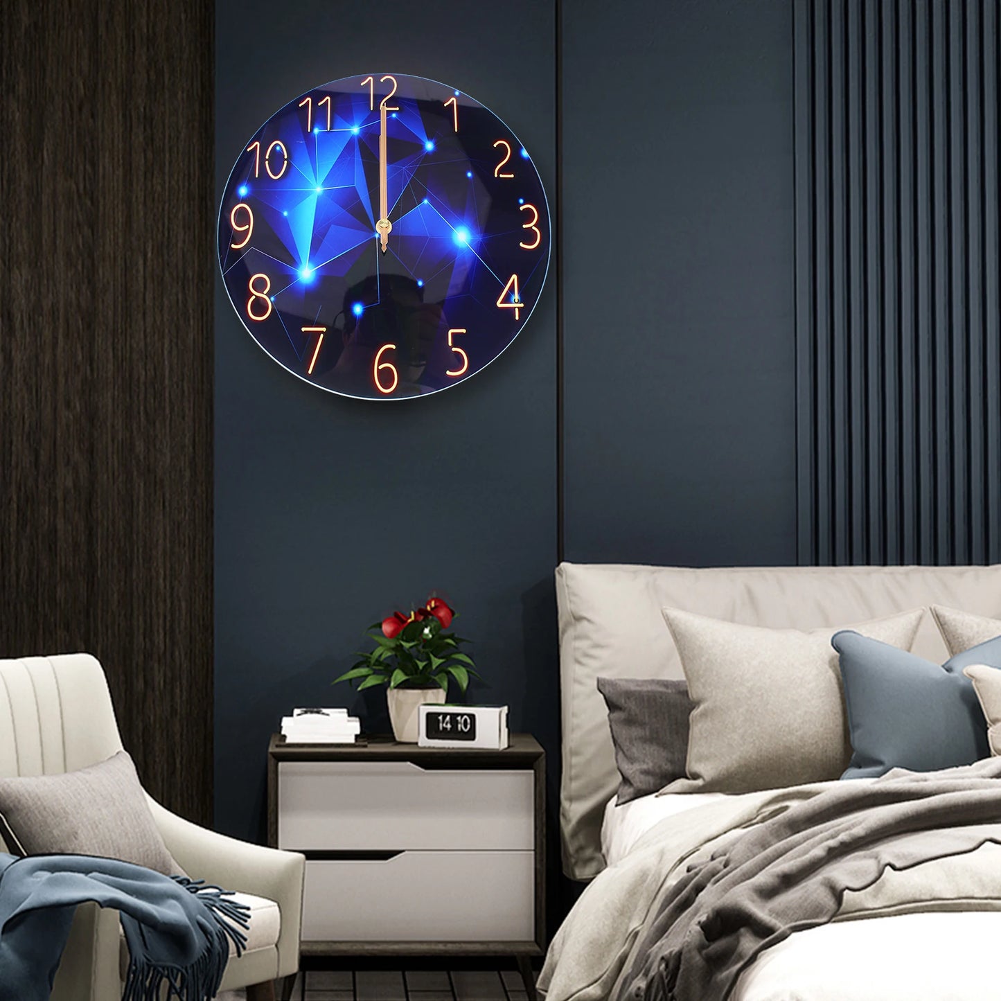 12Inch Wall Clock Silent Large Wall Clock Glass Wall Clock Battery Operated Blue Decorative Wall Clocks
