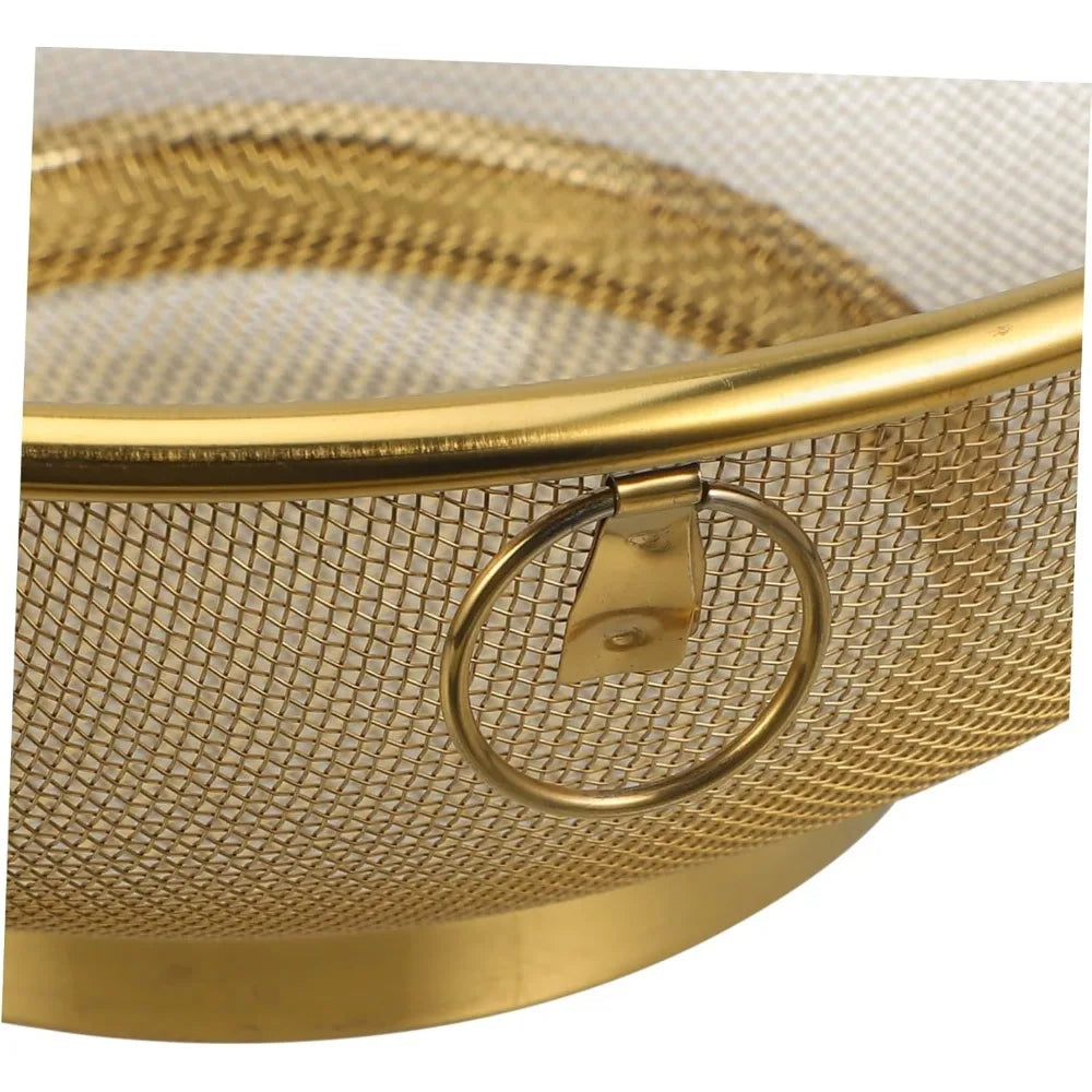 1 Set Stainless Steel Colander and Bowl Set Fine Mesh Strainer with Gold Bowl Compact Kitchen Drainage for Rinsing Fruits Veget