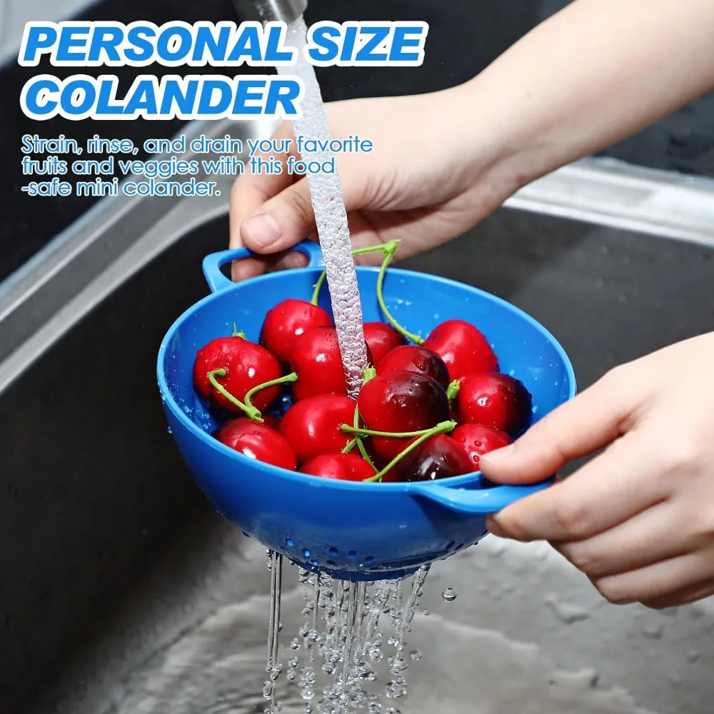 4 Pack Mini Colander for Kitchen Plastic Berry Strainer with Double Handles 7.5 x 6 x 3 Inch Small Colander Strainer for Fruits