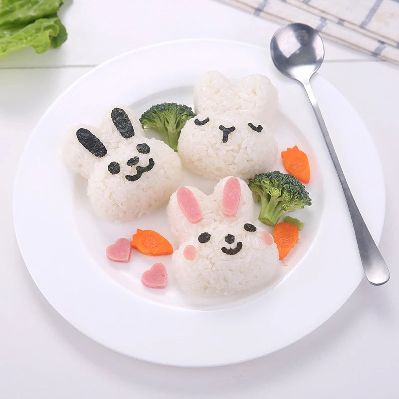 Rice Ball Mold Set Chicken Bear Kawaii Sushi Curry Rice Mould Pattern Bento Accessories Seaweed Cutter Kitchen Tools