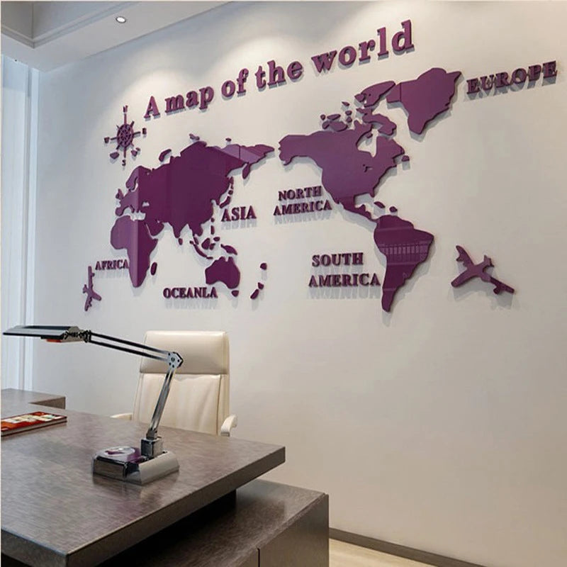 World Map Wall 3D Acrylic Wall Stickers Three-dimensional Mirror Stickers Bedroom Office Background Wall Decoration Stickers