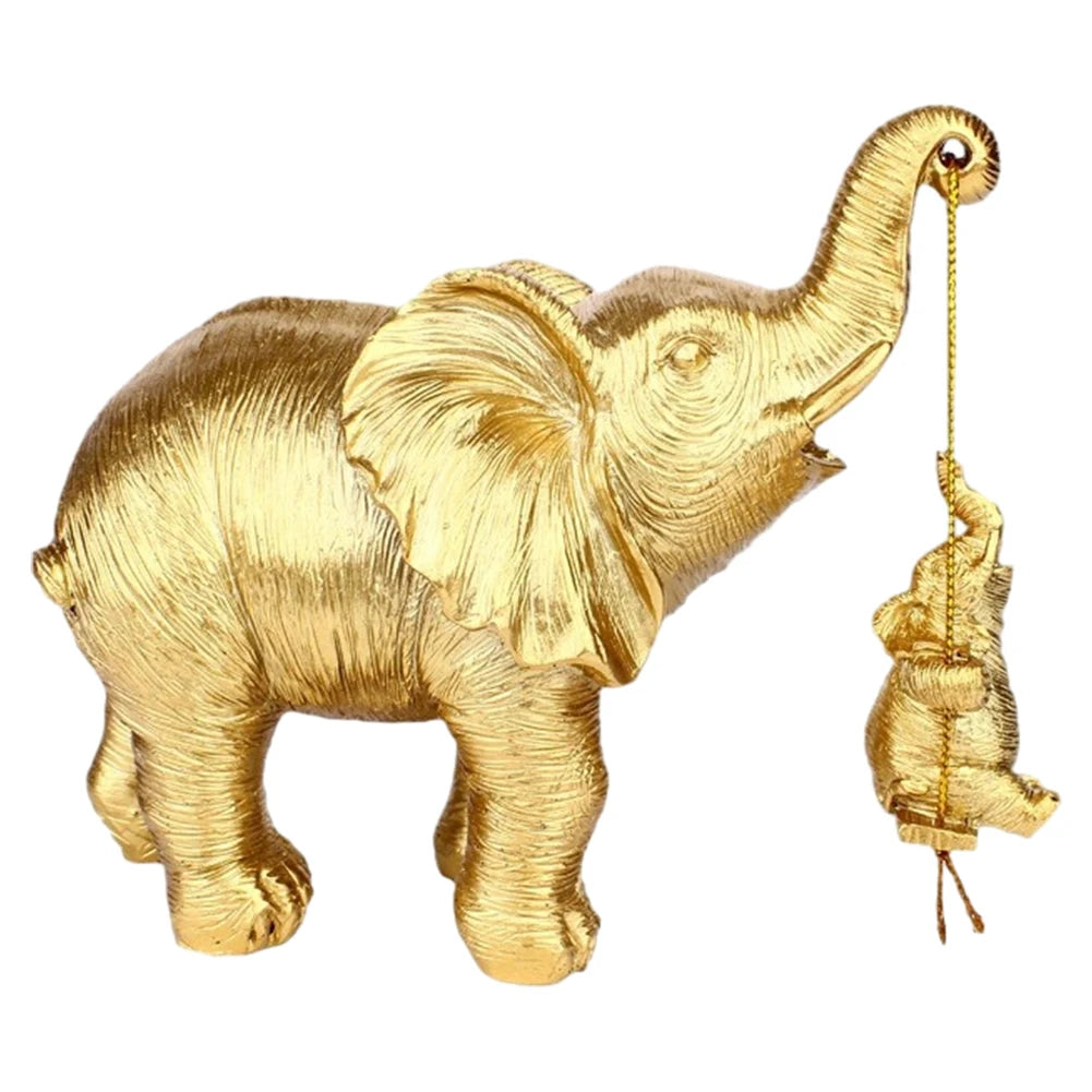 Gold/Silver Swing Mother Son Elephant Statue Resin Swing Elephant Decor Brings Good Luck Wealth Elephant Crafts Mother Day Gifts