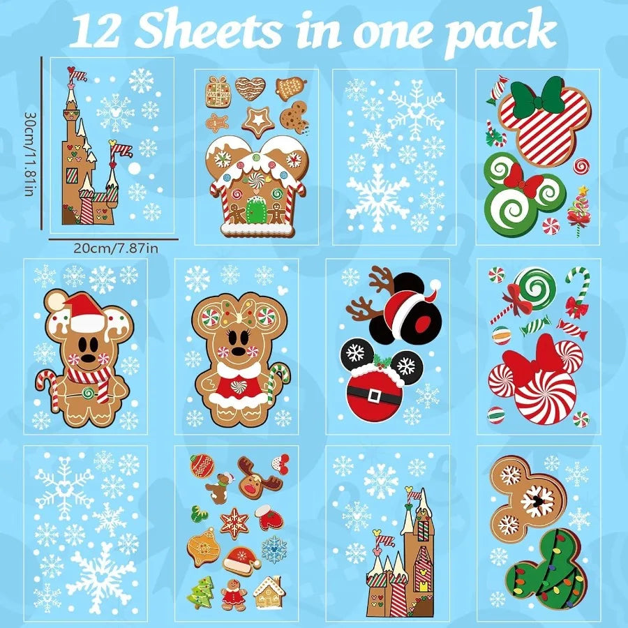 12 Sheets DoubleSided Christmas Gingerbread Window Cling Decorations for Indoor Office and Home Use Festive Mouse Castle Snowfl