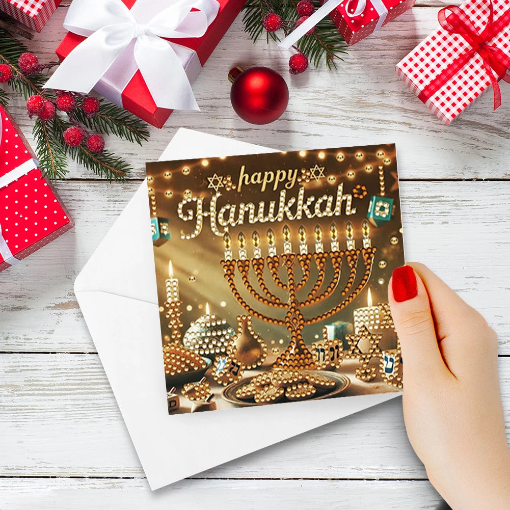 6pcs DIY Rhinestone Diamond Art Mosaic Postcards Hanukkah Pattern Hanukkah Designs for Birthdays Thanksgiving & Special Occasion