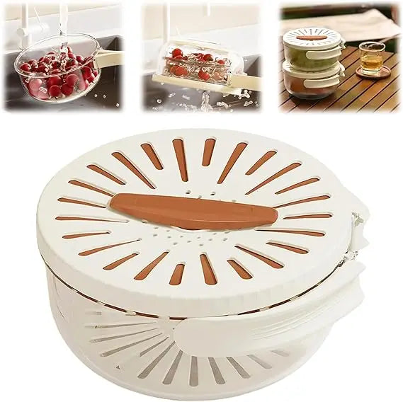 Kitchen Fruit Drainage Basket, Multifunctional Drainage Bowl, Fruit and Vegetable Washing Bowl with Lid, Kitchen Dual-Layer Drai