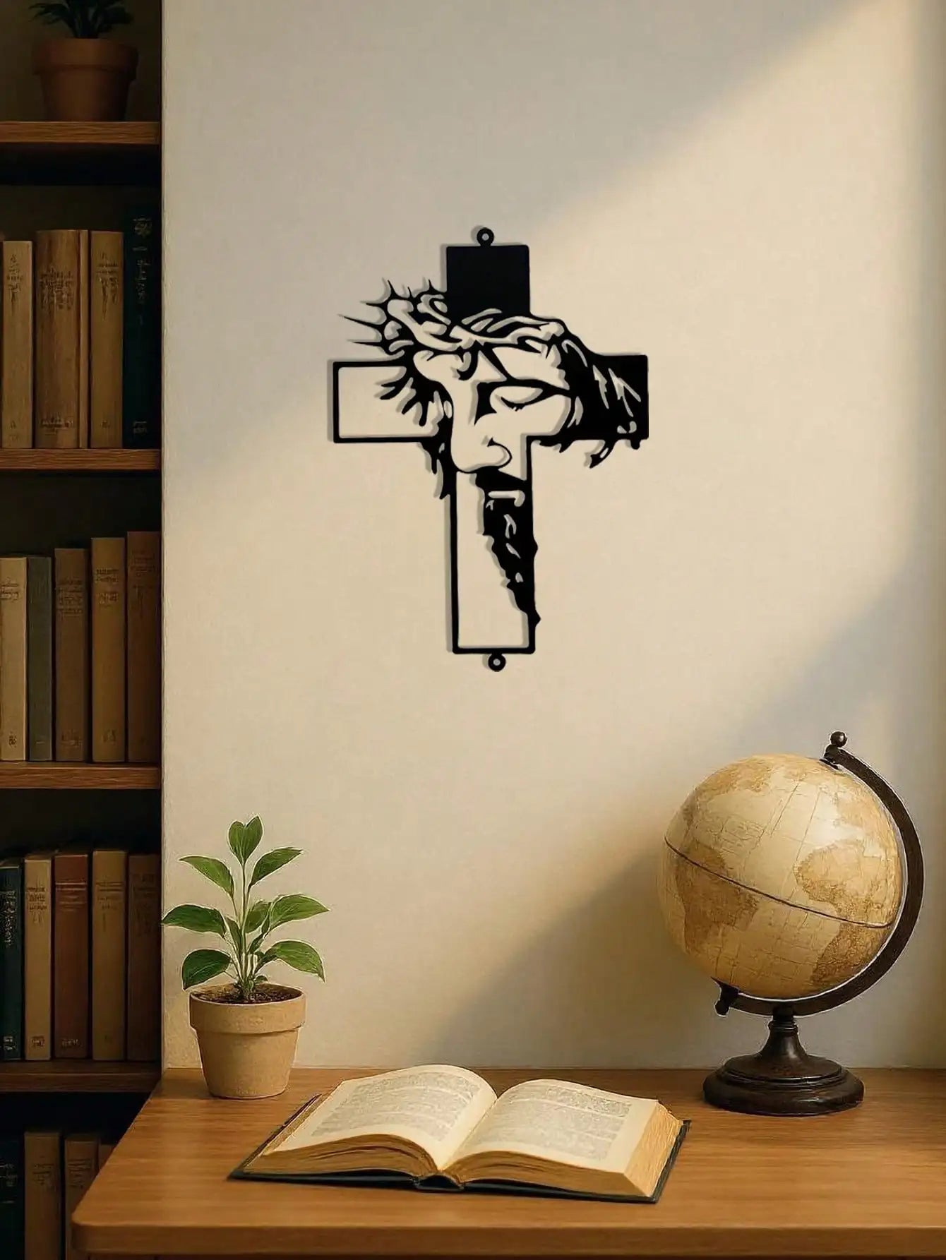 11.8 Inch Jesus Metal Cross Wall Sculpture – Rustic Christian Decor – Halloween, Christmas Gift