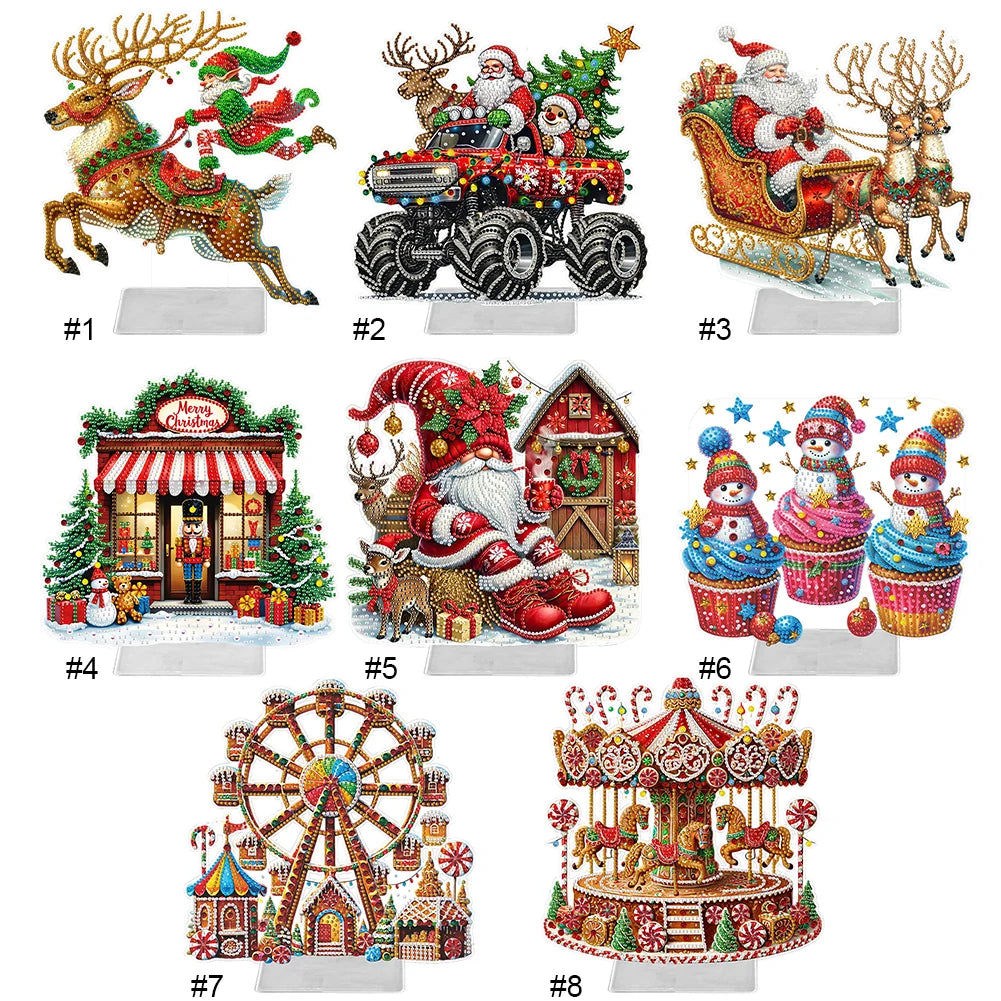 Acrylic Christmas Special Shape Merry-go-round Rhinestones Desktop Ornaments Diamond Painting Desktop Decors for Adults Beginner