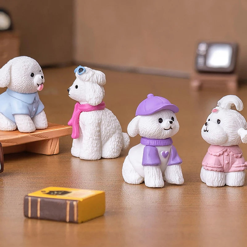 6PCS Desk Accessories Figurines Miniatures Cute Simulation Dog Pomeranian Micro Landscape Ornaments For Home Decoration