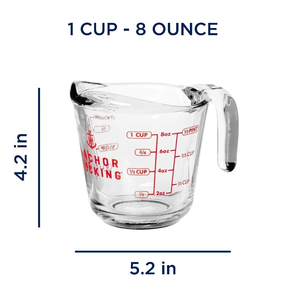 2 Pack Glass Measuring Cups 8oz Oven Microwave Dishwasher Safe Etched Metric Imperial Lines Easy Pouring Kitchen Tool