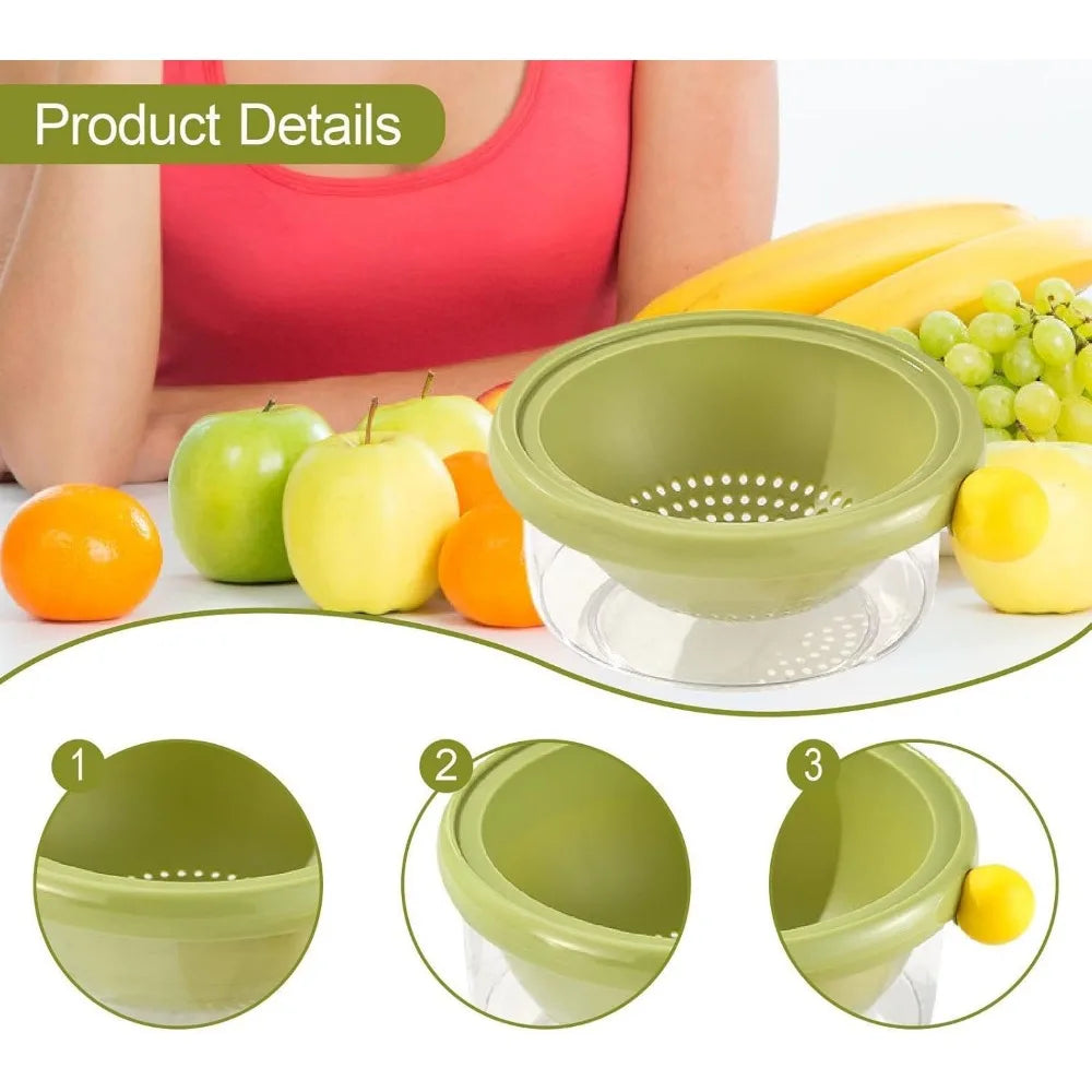 Kitchen Strainer Colander Bowl,2 in Colander Set Home Vegetable Fruit Washing Basket for Food Cleaning Mixing, Green 18x7.5cm