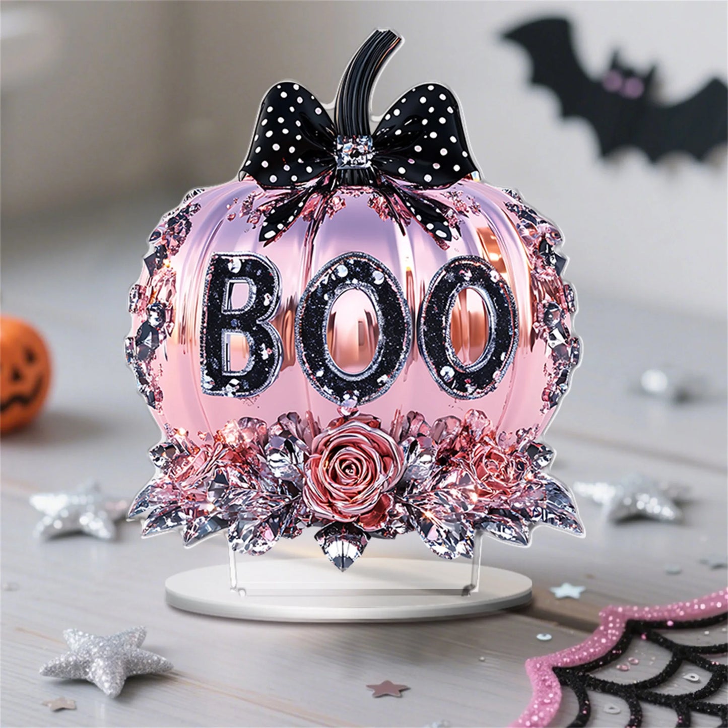 Halloween Party Decorations Spooky Acrylic Crystal Pumpkin 2D Flat Statue Ornament Table Centerpiece for Home Décor