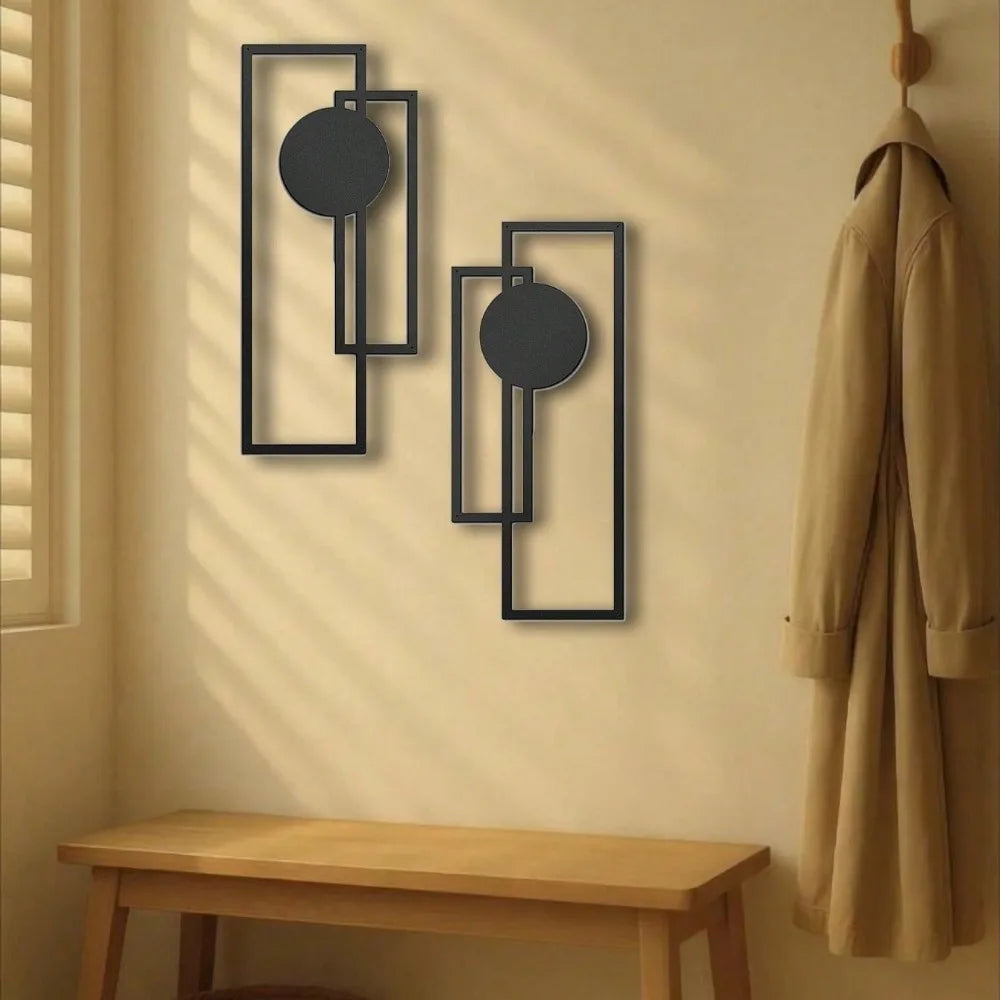 Sleek Metal Wall Sculpture - Geometric Rectangles & Solid Circle Designs, Modern Home Decor for Bedroom Living Room Bathroom