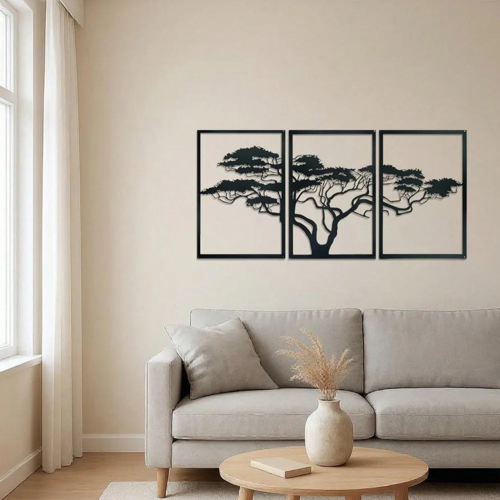 Premium 3-Piece Tree of Life Metal Wall Art Set - Elegant Black Bohemian Wall Decor for Living Room, Bedroom, Office, Bathroom