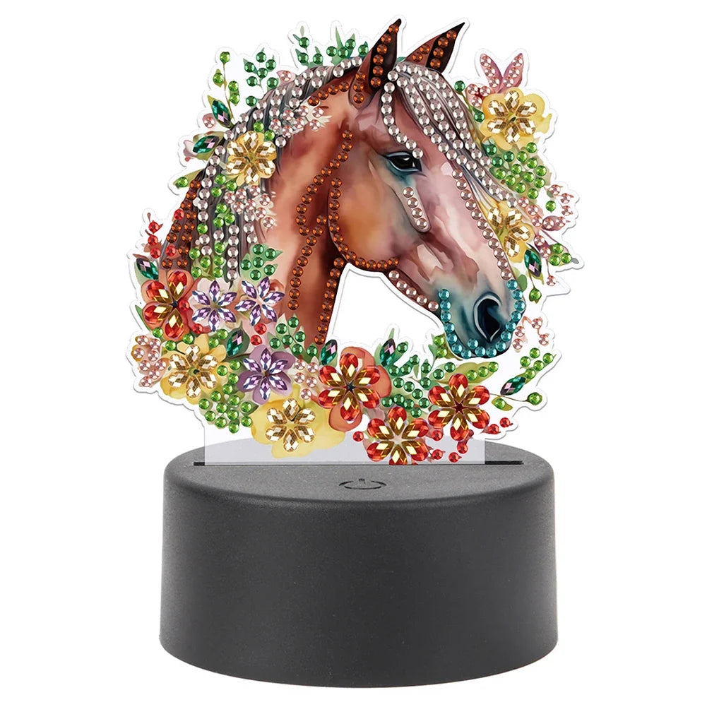 DIY Diamonds Painting Animals Table Lamp Handmade Diamond Mosaic Lamp LED Diamond Embroidery Night Lamp for Office Desktop Decor
