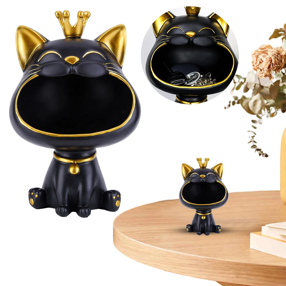 Lucky Cat Statue Decoration Resin Big Mouths Cat Statue Creative Small Items Container Cute Desktop Storage Accessories