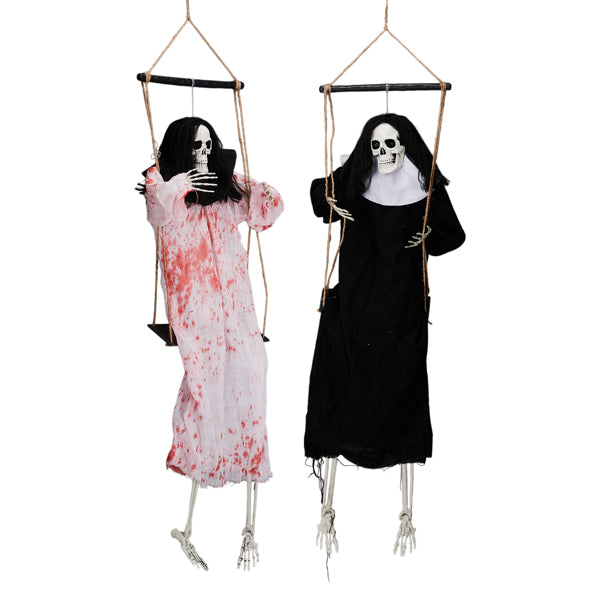Outdoor Halloween Decorations - 2 Packs Hanging Ghosts Decor with Light-Up Eyes & Scary Scream, 3ft Grim Reaper Swinging Ghost