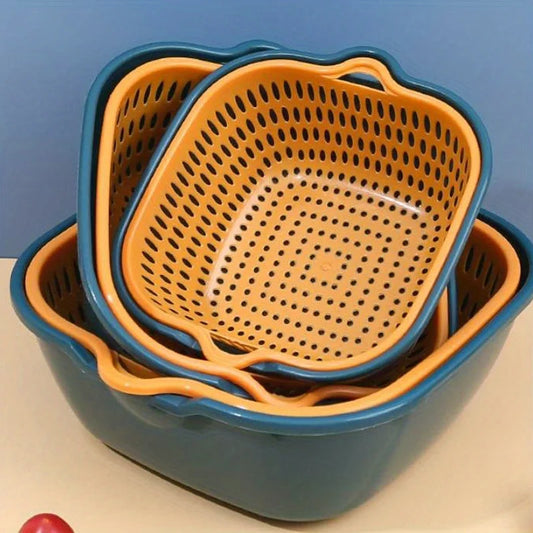 6-piece set: double drain plastic filter baskets, reusable vegetable/fruit wash baskets, kitchen household filter