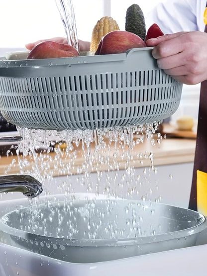 Home kitchen vegetable & rice washing basin, double-layer cleaning, multi-functional, easy-to-clean for fruits, veggies
