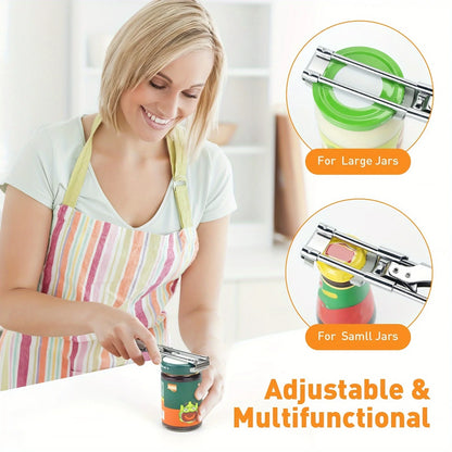 Adjustable Multi-Function Stainless Steel Can Opener, Non-Slip Portable Design for Bottle Caps and Jars