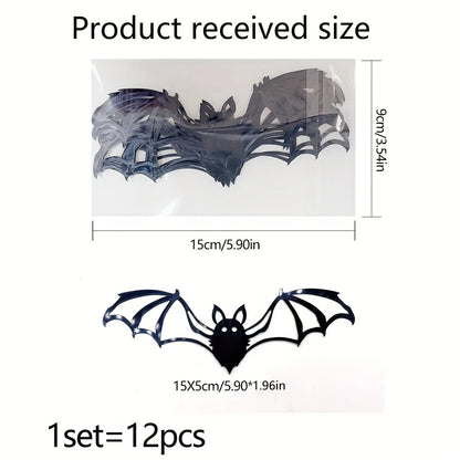 A set of twelve Halloween 3d three-dimensional bats creative wall stickers, simple decorative stickers on the background wall