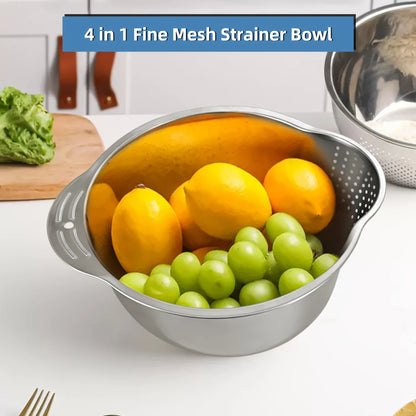 Stainless steel rice washing bowl, multi-function filter and kitchen filter for washing rice, vegetables and fruits
