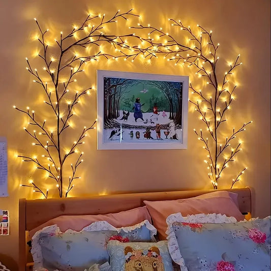 1 96 LED lamp beads, 8 modes of USB power supply, flexible willow fairy lamp string, 6 feet soft brown artificial branches.