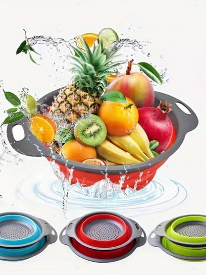 2 foldable colander sets, round silicone filter, kitchen sink filter & vegetable/fruit washing basket, perfect for draining