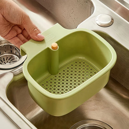 Square one-button faucet drain basket, durable plastic kitchen sink filter, high-efficiency drain hole, space-saving vegetable