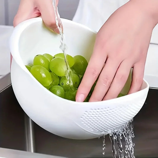 Set of 2 multifunctional kitchen washing baskets, food-safe plastic with drain holes, ideal for washing rice, veggies, fruits