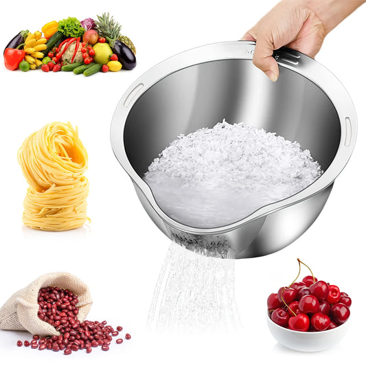 Stainless steel rice washing bowl, multi-function filter and kitchen filter for washing rice, vegetables and fruits