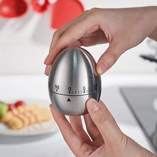 1pc Egg-Shaped Mechanical Kitchen Timer, 60-Minute Countdown, Metal, No Electricity, Ideal for Baking, Cooking, Student Use.