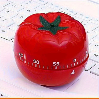 60-Minute Tomato-Shaped Kitchen Timer, Durable Plastic, Manual Countdown, Bright Red Design for Cooking and Baking.