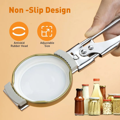 Adjustable Multi-Function Stainless Steel Can Opener, Non-Slip Portable Design for Bottle Caps and Jars