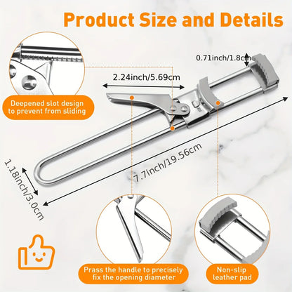 Adjustable Multi-Function Stainless Steel Can Opener, Non-Slip Portable Design for Bottle Caps and Jars