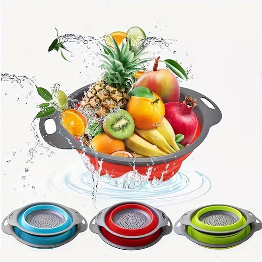 2 foldable colander sets, round silicone filter, kitchen sink filter & vegetable/fruit washing basket, perfect for draining