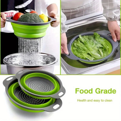 2 foldable colander sets, round silicone filter, kitchen sink filter & vegetable/fruit washing basket, perfect for draining