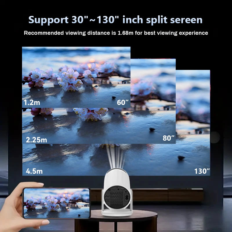 2025 New 4K Smart Android Projector - 180 °   Rotating Stand + Auto Keystone, Home/Office/Camping All-In-One - Wifi/Bluetooth Dual