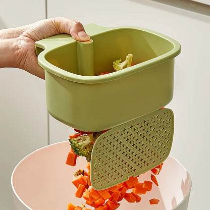 Square one-button faucet drain basket, durable plastic kitchen sink filter, high-efficiency drain hole, space-saving vegetable