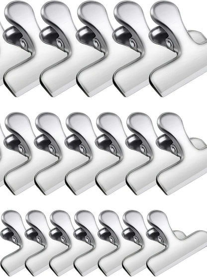 20pcs Silver Chip Clips - Strong Hold for Chips, Snack Bags, Fridge & Whiteboard | Kitchen & Office Organization, Food Bag Clips