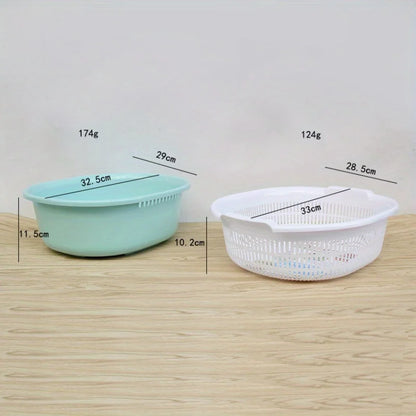 Multifunctional plastic double-layer oval drain basket, thickened kitchen drain fruit and vegetable basket, drain storage basket