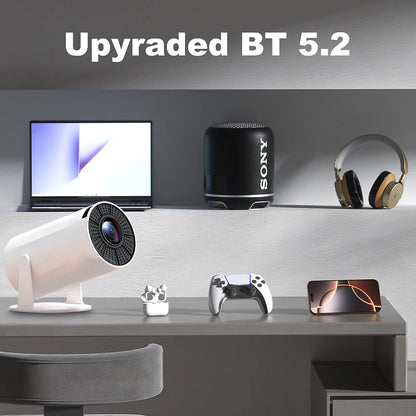 2025 New 4K Smart Android Projector - 180 °   Rotating Stand + Auto Keystone, Home/Office/Camping All-In-One - Wifi/Bluetooth Dual