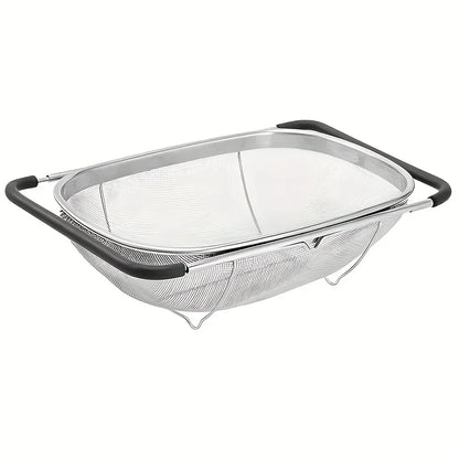 1pcs expandable stainless steel strainer with fine sieve & drain basket, perfect for vegetables & kitchen accessories