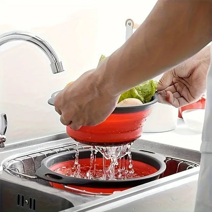 2 foldable colander sets, round silicone filter, kitchen sink filter & vegetable/fruit washing basket, perfect for draining