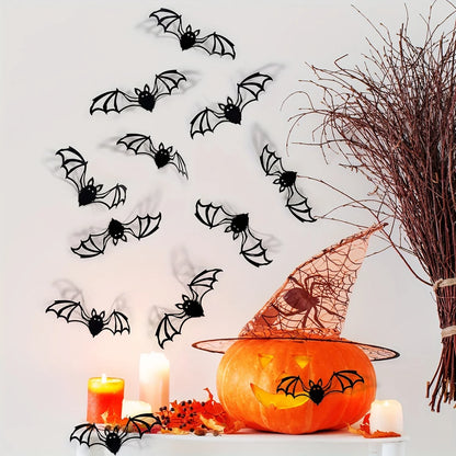 A set of twelve Halloween 3d three-dimensional bats creative wall stickers, simple decorative stickers on the background wall