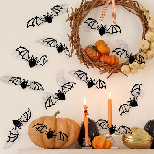 A set of twelve Halloween 3d three-dimensional bats creative wall stickers, simple decorative stickers on the background wall