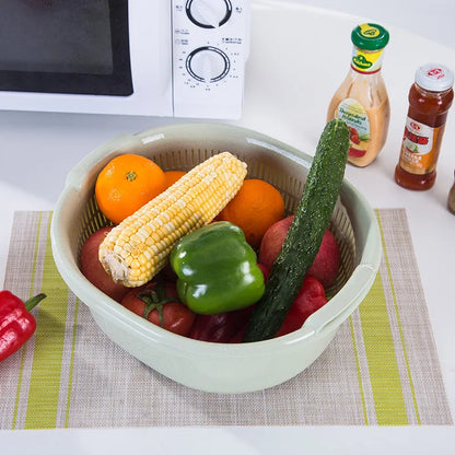 Multifunctional plastic double-layer oval drain basket, thickened kitchen drain fruit and vegetable basket, drain storage basket